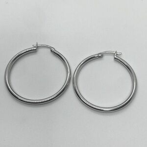 Vtg 925 Sterling Silver Plain Polished Tube Hoop Earrings | 1.5” D / 3mm W